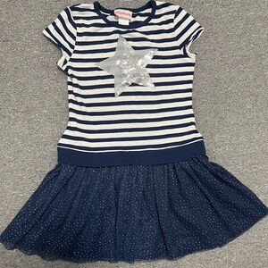 Flapdoodles Navy and White Striped Dress with Silver Accent